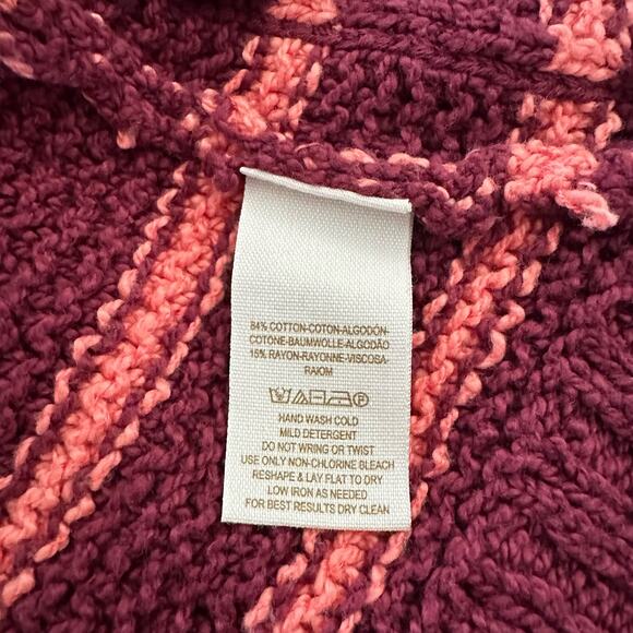 Free People Coastal Beach Chunky Knit Long Cardigan Maroon & Pink Stripe - XS - Picture 7 of 7